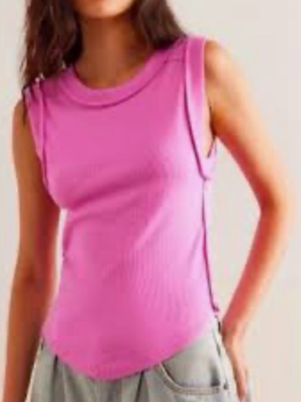 Free People Sleeveless Ribbed Kate Tank Top - Bright Pink